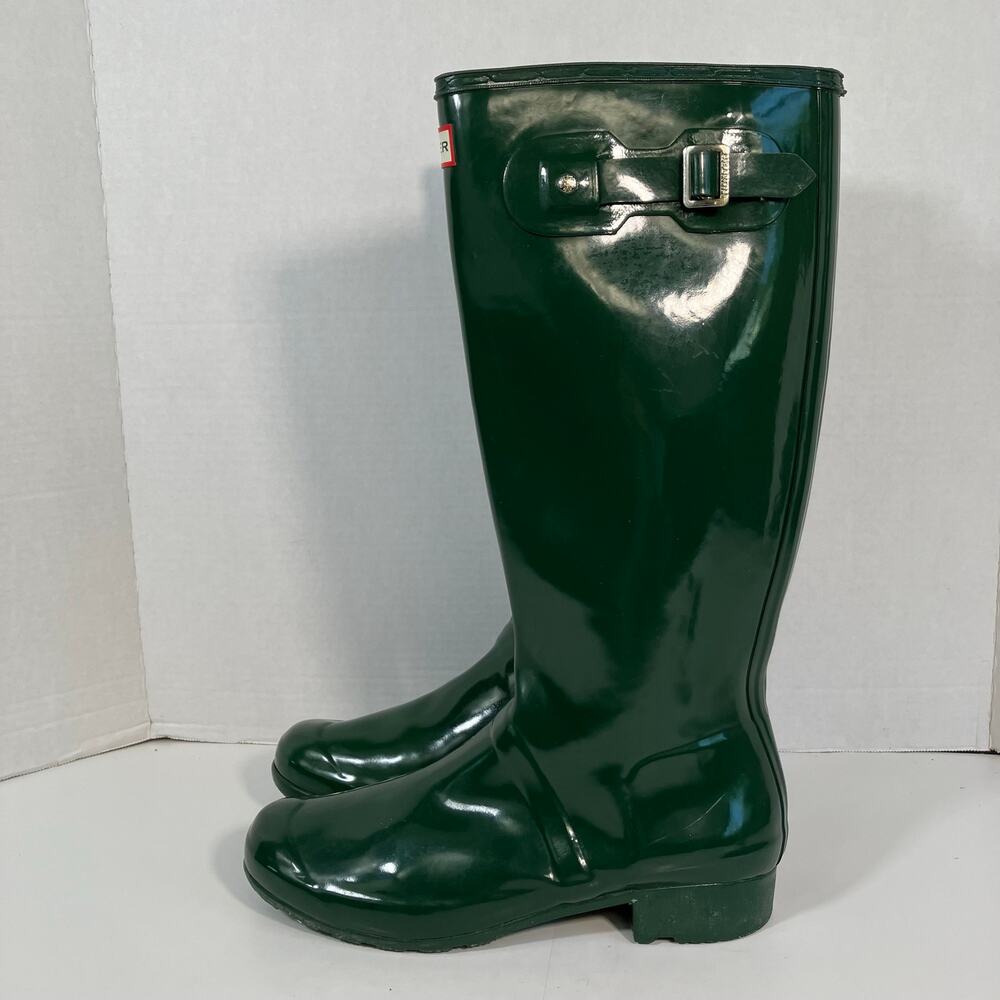Hunter Sz 11 Women's Original Tall Gloss Rain Boots in Green GUC